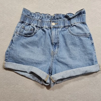 Aeropostale Bolsa de Papel Mamá Pantalones Cortos Mujer 6 Azul Denim Cintura Alta Rollo Puño Volantes Foto 1 de 4