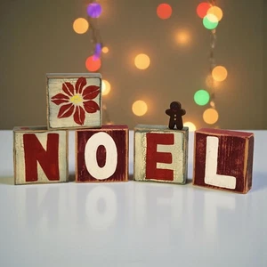 NOEL Hand Painted Blocks Letters Wood Primitive Country Christmas Decoration - Picture 1 of 12