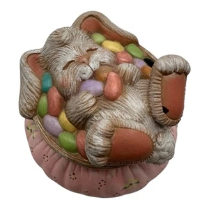 Vintage Bunny & Easter Eggs Covered Box  Handpainted Ceramic Candy Dish Trinket - Picture 1 of 12