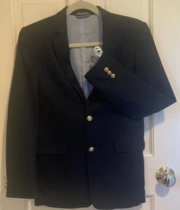 Tommy Hilfiger Boy’s Navy Blue Blazer 8% Wool Brass Logo Buttons Lined Size 16 - Picture 1 of 9