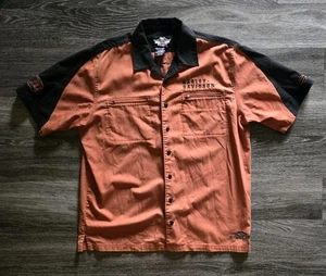 Camicia uomo Harley Davidson con bottoni taglia XL alta arancione nera tasche con cerniera - Foto 1 di 8
