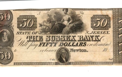 $50 "THE SUSSEX BANK" (NEW JERSEY) 1800'S $50 "THE SUSSEX BANK" NICE NOTE!!!! - Image 1 of 3