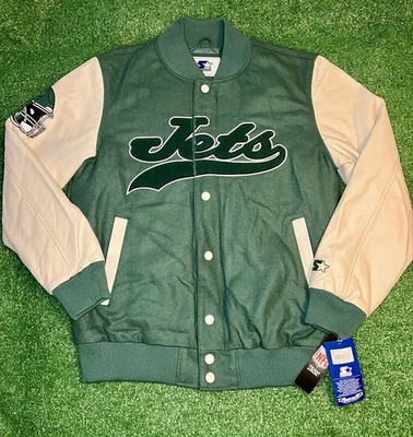 Chaqueta New York NY Jets Adulto Mediana Verde Blanca Letterman Starter Mezcla de Lana Foto 1 de 4