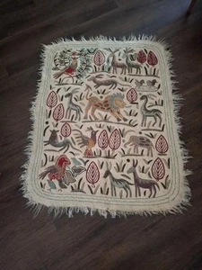 Kaschmir Tiere/Vögel Teppich Wandteppich 37x48 Alpaka Wolle Vintage Kinderzimmer Wand - Bild 1 von 5
