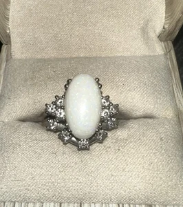 18K White Gold Opal&Diamond Ring Wedding Set Sz 6.5-3.31Ct Opal/0.66Ctw Diamonds - Picture 1 of 3