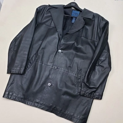 Towncraft Мужская черный натуральной кожи пальто Sz L винтажный отличном состоянии!!! - Изображение 1 из 4