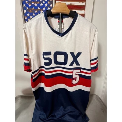 Винтажная мужская бейсбольная футболка Alleson Athletic SOX Hannah No5 средний размер красный синий белый - Изображение 1 из 4