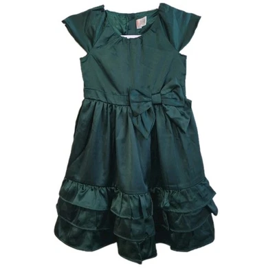 Gymboree All Dressed Up Girls Holiday Dress Size 7 Green Bow Ruffle Christmas  - Image 1 of 4
