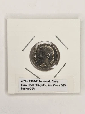 469 - 1994-P Roosevelt Dime – Flow Lines OBV/REV, Rim Crack OBV - Image 1 of 4