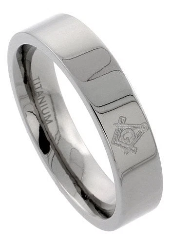 Mens Titanium 6 mm Wide Flat Masonic Band Comfort Fit - Image 1 of 1