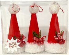 3 POINTY SANTA HAT ORNAMENTS | Christmas Tree Santa Claus Red Holly Bells