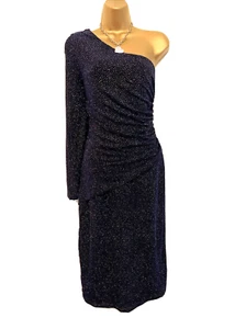 Lipsy Navy Glitter One Shoulder Bodycon Dress 16 14 Occasion Wedding Evening - Picture 1 of 17
