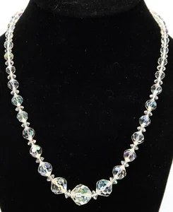 Vintage abgestufte Perlen oder Kristall Halsband Länge Halskette silberfarben Verschluss 18 Zoll - Bild 1 von 11