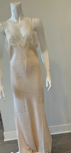 Lasoie 100% Silk Night Gown Slip Lace Bra Light Peach Sz M - Picture 1 of 22