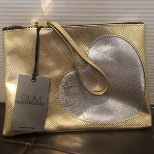 Gianni Chiarini Italy GUM Clutch – Gold With Silver Heart Metallic Purse - Picture 1 of 7