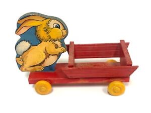 Vintage Fisher Price #401 Easter Bunny Rabbit Cart Wood Toy 1950