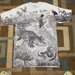 Vintage 90s Nature Everglades All Over Print Shirt Size XL Aligator - Picture 1 of 7