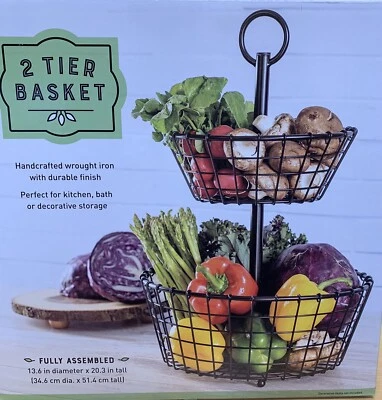 ¡NUEVO!  Cesta de almacenamiento negra de 2 niveles estilo granja Foto 1 de 3