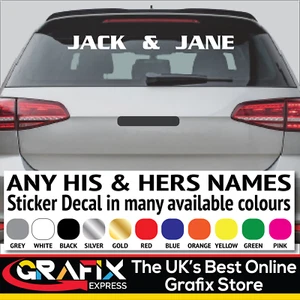 Custom His & Her Any Names Sticker Decal Personalised Car Van Window Windscreen - Picture 1 of 12