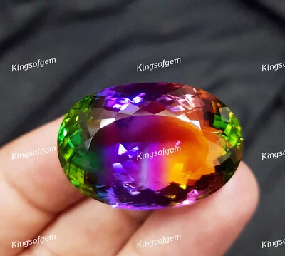 72 Ct Doublet Glass Stone Multi Color Tourmaline Oval Cut Stone Loose Gemstone - Image 1 of 4