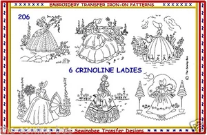 206 NEW 6 Crinoline Lady - Ladies Embroidery  IRON-ON Transfers Patterns - Picture 1 of 1