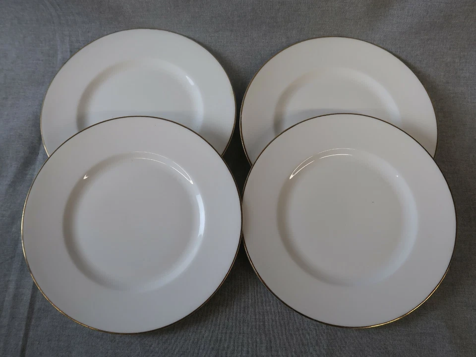 4 platos de pan y mantequilla CRS46 de Crown Staffordshire blanco, borde, borde dorado 6-1/2 Foto 1 de 4