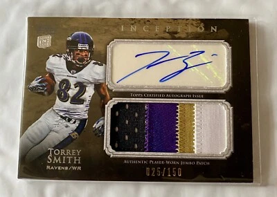TORREY SMITH #25/150 (RC) Ravens TOPPS Inception AUTO ROOKIE 4 Color Patch CARD - Image 1 of 4