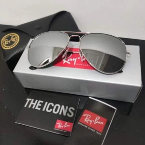 RAY-BAN RB3026 Aviator Sunglasses Silver Frame / Silver Lens 62mm large - Picture 1 of 4