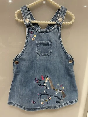 MOTHERCARE - Baby Girl Unicorn Denim Pinafore - Size 12-18 Months - EUC - image 1 of 4
