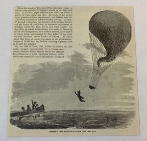 1877 magazine engraving ~ STEINER'S LEAP FROM HIS BALLOON INTO LAKE ERIE - Picture 1 of 1