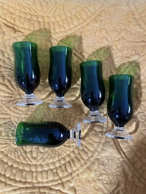 Vintage Handblown Green Cordial Glasses Set Of 5 - Image 1 of 4