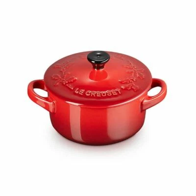 Le Creuset Holly Enameled Mini Petite Round Cocotte S/2 Casserole Cherry Cerise - Image 1 of 2