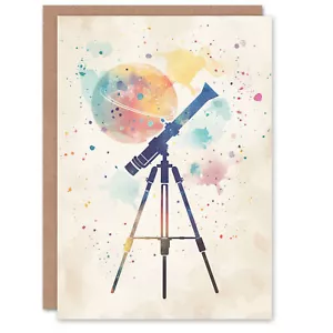 Astronomy Telescope Stars Planets Pastel Colour Birthday Card - Picture 1 of 6
