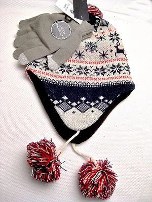 New Polo Hat Touch Tip Glove Set Nordic Knit Hat Youth Hat Size 8-20 Boy Girl - Image 1 of 4