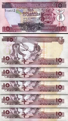 Solomon Islands 10 Dollars 2004 2006, UNC, 5 Pcs LOT, Consecutive,P-27, Prfx C/3 - Image 1 of 4