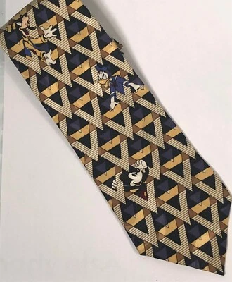 Corbata geométrica rara Disney WDW - Mickey Mouse Pato Donald Goofy dorada y azul Foto 1 de 2