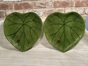 PIER 1 Imports LADYBUG LEAF Dinner Plates ~Green Leaf~ RETIRED! Lot Of 2 - Picture 1 of 7