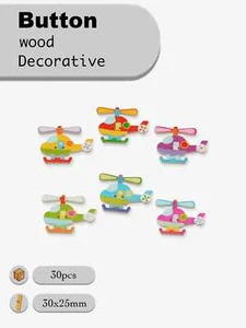 30pcs Cartoon Helicopters Wooden Buttons scrapbook sewing handmade crafts 30mm - Picture 1 of 3