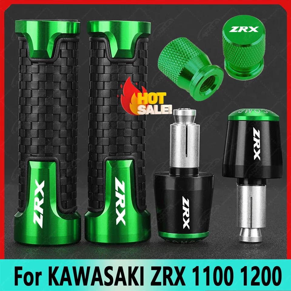 3PCS Green For KAWASAKI ZRX 1100 1200 CNC Handlebar Handle Grips End Plug New Foto 1 de 1