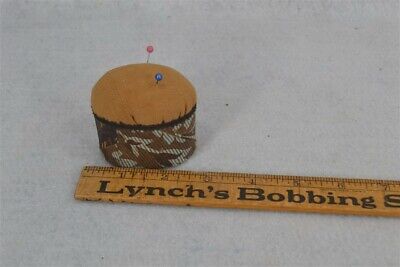 Sewing Pincushion Wall Paper Covered  Box Oval 2.25 Tall 19th  Replica Antique • 38.75$