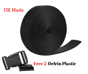 Polypropylene Webbing Strap 10Meters Black /Tape 20mm,25mm,40mm,50mm (UK Made) - Picture 1 of 10