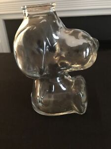 Vintage SNOOPY Dog PEANUTS Piggy Bank Clear Glass 7” Tall