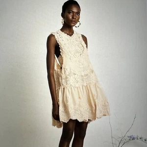 Miss Rosier Dionne Lace Patch Two-Piece Mini Dress Size XL Neutral Pink - Picture 1 of 14