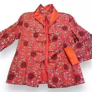 Giacca Vintage Satin Tradizionale Cappotto Asiatico Rosso Metallico Ricamato S/M - Foto 1 di 10