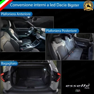 KIT LED INTERNI PER DACIA BIGSTER PLAFONIERA ANT + POST +BAGAGLIAIO 6000K BIANCO - Immagine 1 di 4