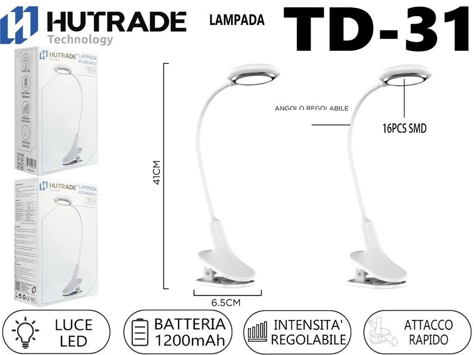Lampada da Scrivania LED Ricaricabile HUTRADE TD-31 - Luce Regolabile mar - Immagine 1 di 1