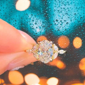 Anillo de compromiso IGI GIA 2 quilates cultivado en laboratorio corte ovalado diamante sólido oro amarillo de 14 k - Imagen 1 de 7