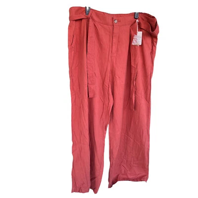 Nuevo a.n.a. Pantalones de playa con cinturón de mezcla de lino marrón óxido para mujer talla 22W Foto 1 de 4