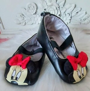 Disney Minnie Mouse Black Ballet Shoes Red Bows Size 3-6 months - Picture 1 of 7
