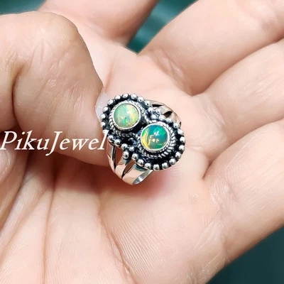 Anello fatto a mano in argento sterling 925 con pietra preziosa opale... - Immagine 1 di 4